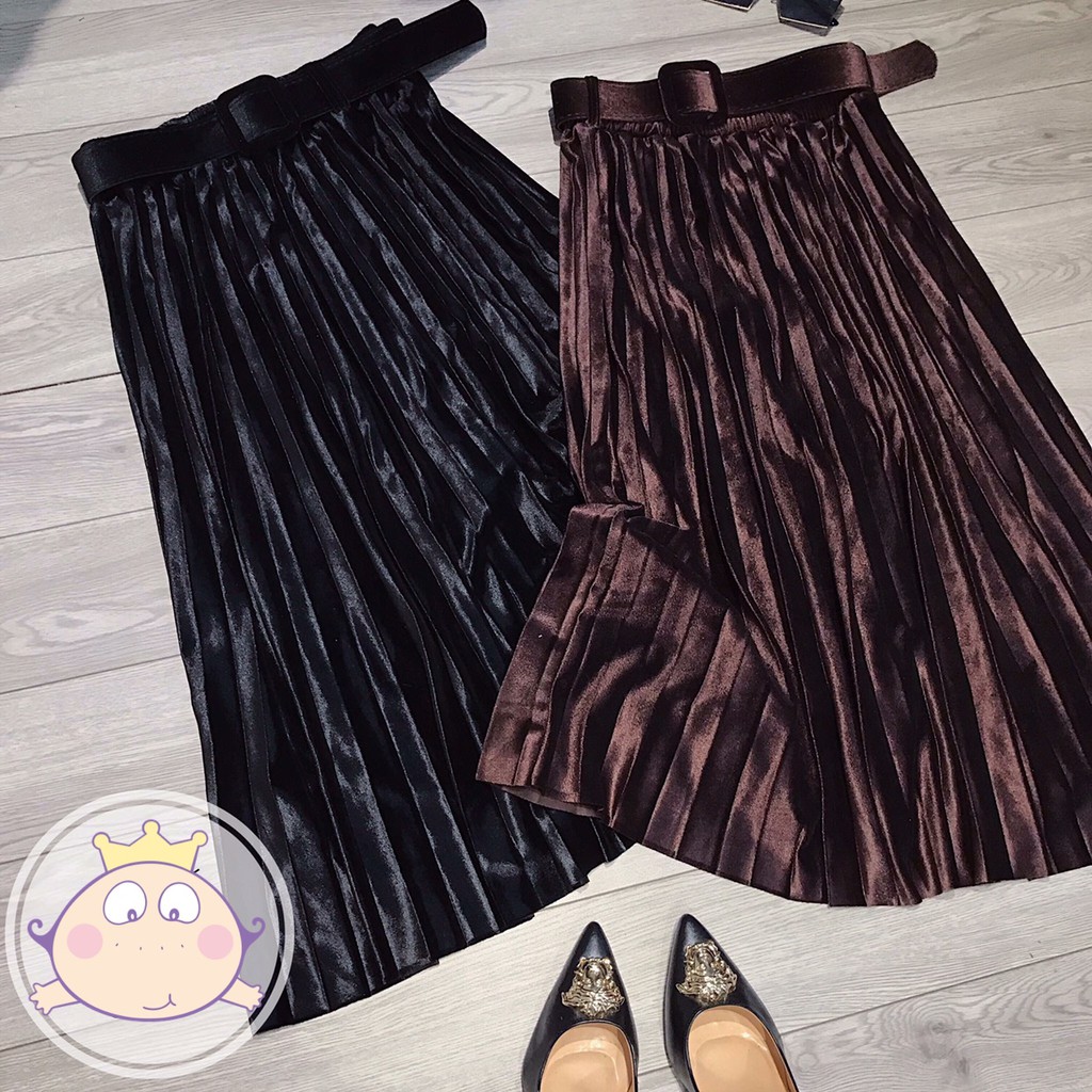 Chân váy nhung dáng dài kèm đai, Chân váy xếp ly form dài CV8912 - NhiNhi Shop | BigBuy360 - bigbuy360.vn