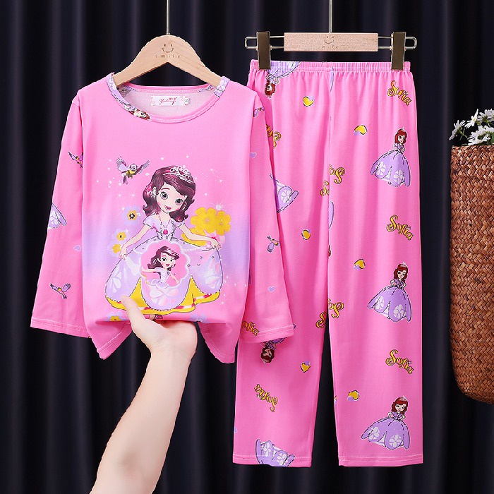 Bộ Đồ Ngủ Tay Dài Chất Liệu Cotton In Họa Tiết Hoạt Hình Dễ Thương Cho Bé