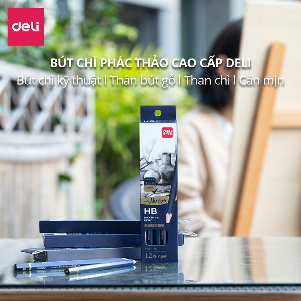 Bút chì phác thảo cao cấp Deli | Độ cứng từ B - 14B, H, 2H, 3H, HB - chì vẽ tranh - Nuevo S999 - 1 chiếc .