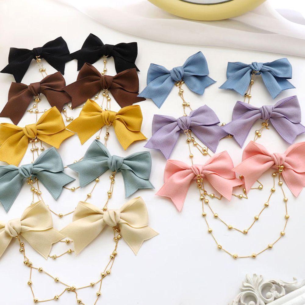 Kẹp Tóc Hình Nơ Phối Tua Rua Màu Sắc Trơn Thanh Lịch Cho Nữ