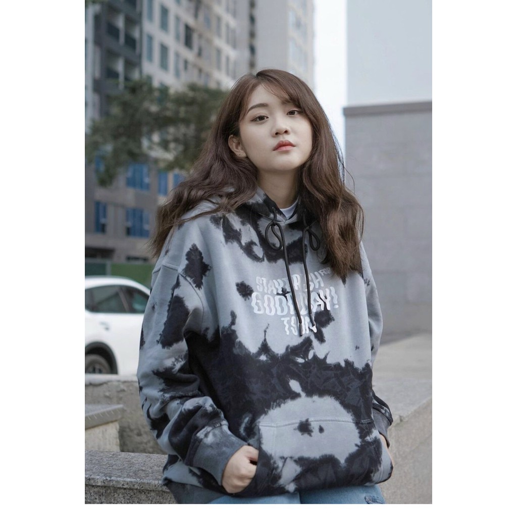 Áo khoác nỉ bông loang màu xám đen hoodie tsun stay fresh for good day hot trend - TSUN Hoodie Tie Dyeing GD