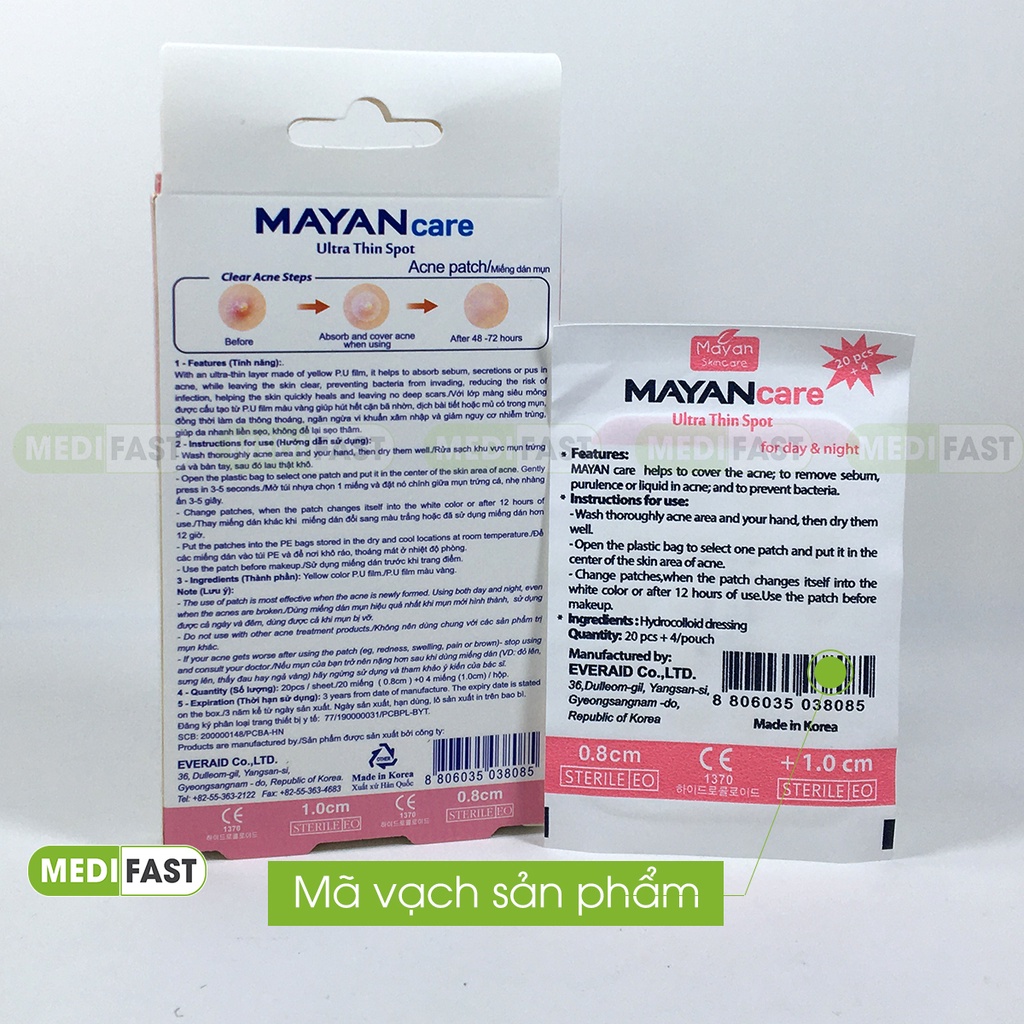 Miếng dán làm giảm mụn Mayan Care - Nhập khẩu từ Hàn Quốc, mụn bọc, mụn mủ