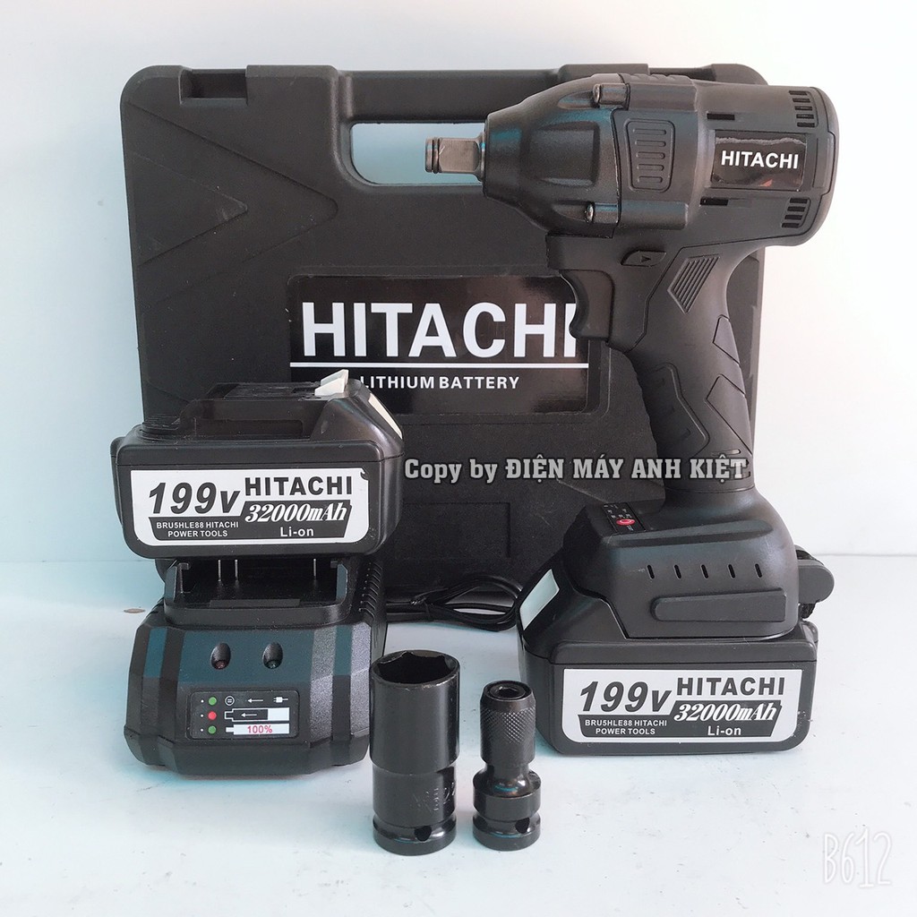 Máy siết mở ốc bulong Hitachi cầm tay 199V Kèm 2 pin - Tặng 1 đầu chuyển vít + 1 đầu khẩu 22