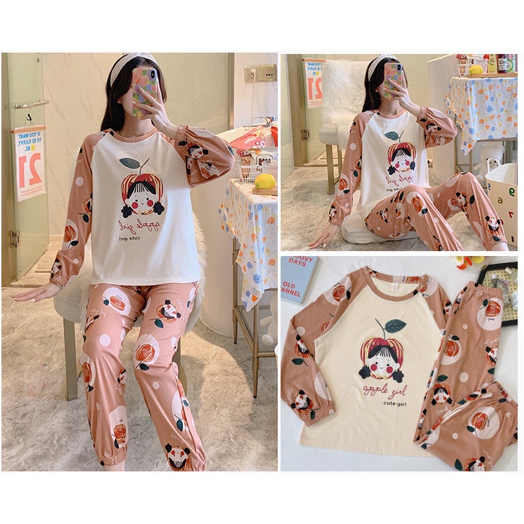 [Sẵn] Đồ ngủ thun Quảng Châu, đồ bộ tay dài quần dài mặc ở nhà, pijama dễ thương thu đông | BigBuy360 - bigbuy360.vn