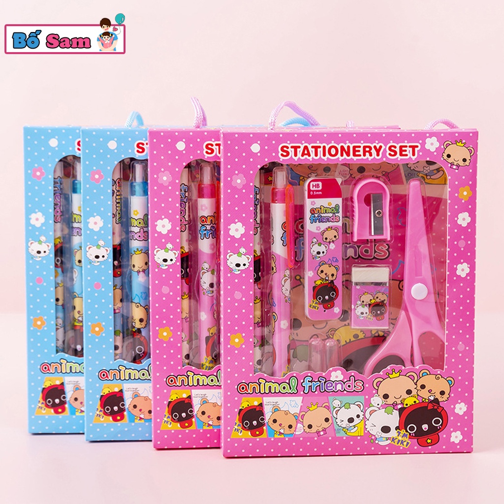 Bộ 6 chi tiết dụng cụ học tập kéo tẩy gọt bút, bút chì xinh xắn cho bé Shop Bố Sam