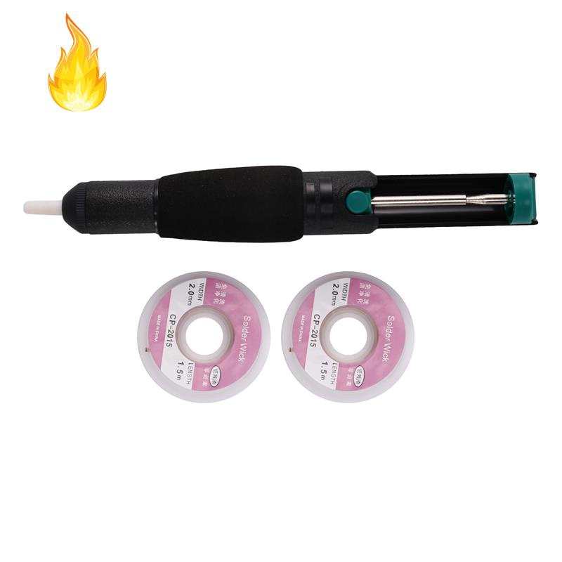 Set đồ hàn 2 món gồm cuộn dây hút thiếc + thiết bị hàn hút bụi chân không với chiều rộng 2mm và chiều dài 1.5m