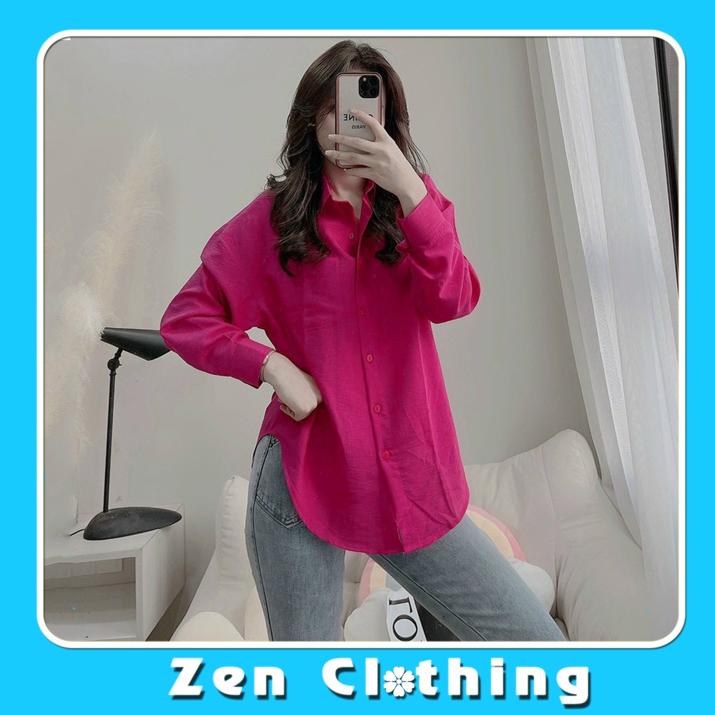 Áo sơ mi nữ form rộng hồng sen áo sơ mi nữ form thụng Zen Clothing Zen050 | BigBuy360 - bigbuy360.vn