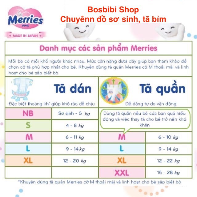 [Cộng Miếng] Tã Dán/Quần Merries Nội Địa Nhật NB96/ S88/ M68/ L58/ M64/ L50/ XL44/ XXL28