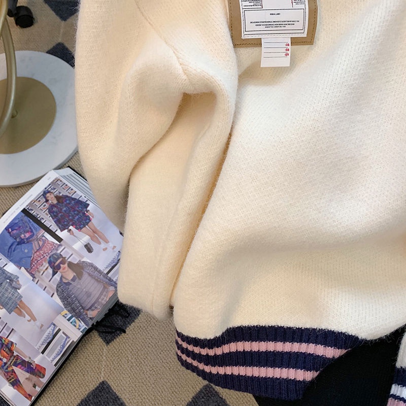 Áo Sweater Giả Hai Lớp Cổ Bẻ Dáng Rộng Mềm Mại Thời Trang Thu Đông Phong Cách Nhật Bản Cho Nữ