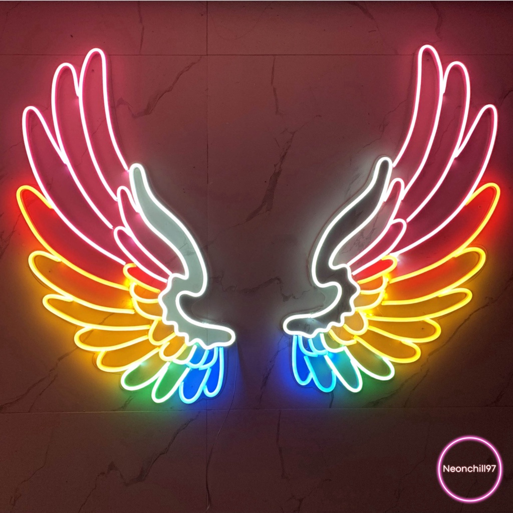 Đèn neon đôi cánh thiên thần đa sắc, Neonchill97,40 x 25 cm, Đèn led neon trang trí
