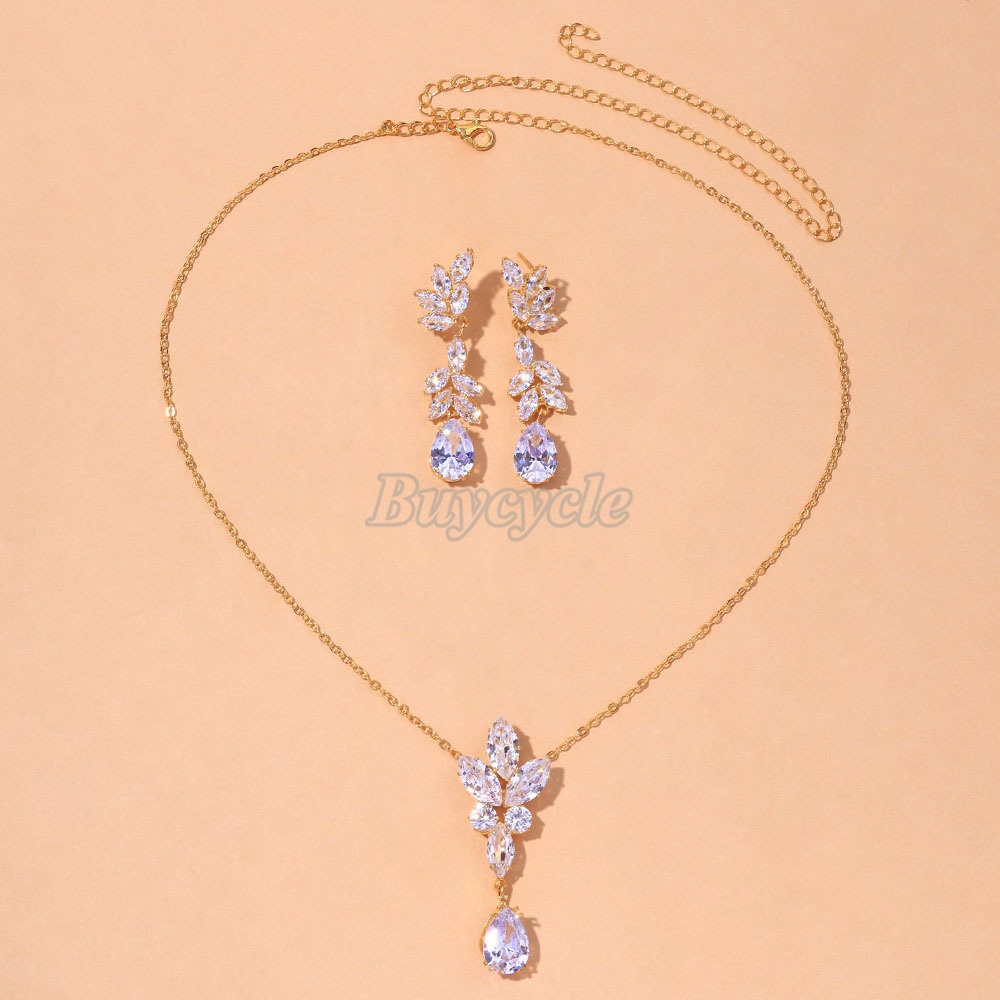 Bộ Vòng cổ + Bông Tai Đính Đá Zircon Sang Trọng Thời Trang Cho Cô Dâu