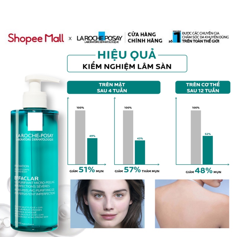 Gel rửa mặt và tắm Effaclar Micro Peeling Purifying La Roche Posay 400ml