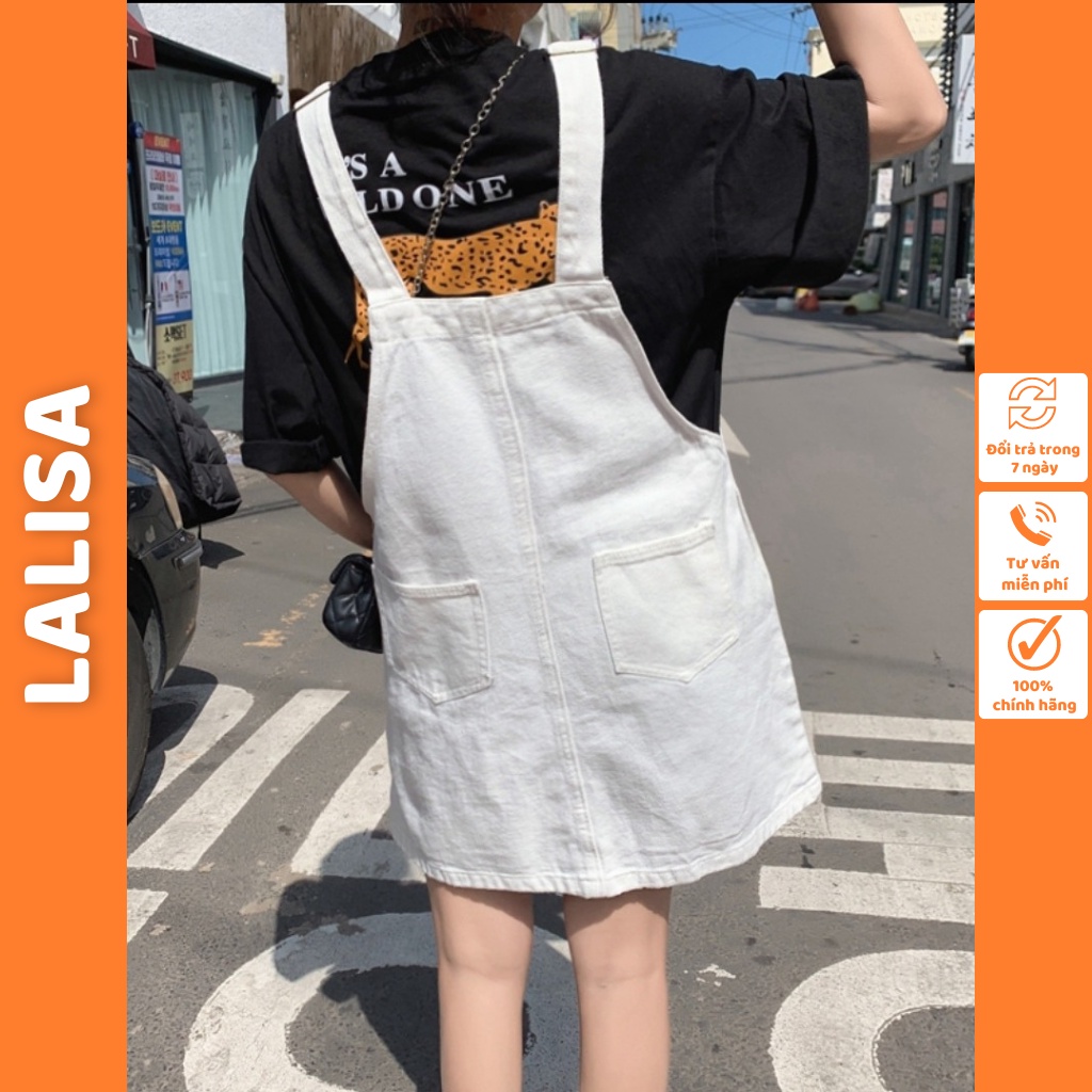 Váy Yếm Nữ LALISA Váy Yếm 2 Dây Phong Cách Vintage Thiết Kế Ngắn Xinh Chất Kaki Ba Màu Trắng Đen Xanh QDE1