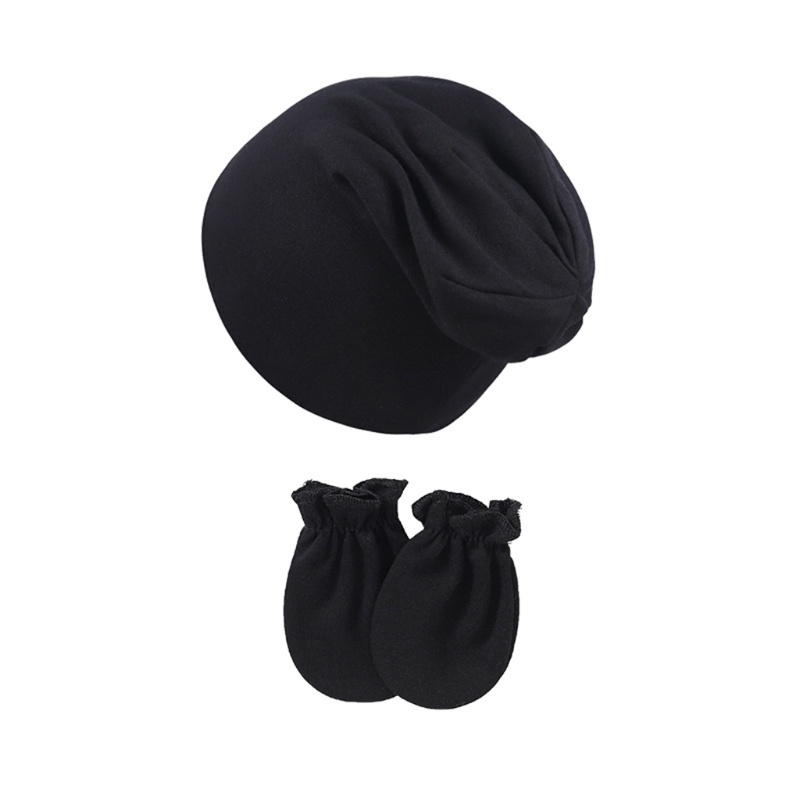 Bộ Găng Tay Cotton + Mũ Beanie Giữ Ấm Chống Xước Cho Bé Sơ Sinh