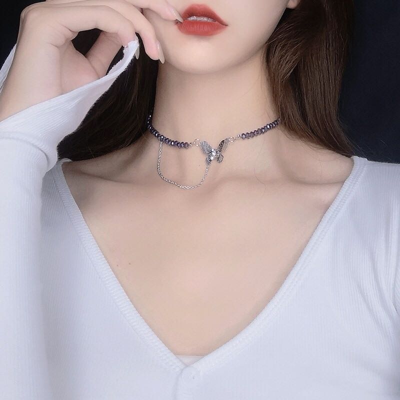 Dây Chuyền Mặt Bướm Đính Đá Pha Lê Tím 19483