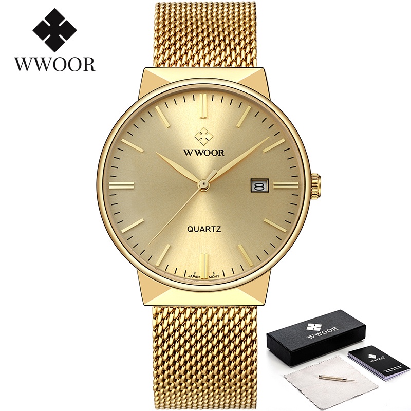 Đồng Hồ Quartz WWOOR Mạ Vàng Chống Thấm Nước Sang Trọng Cho Nam Relogio Masculino-8826