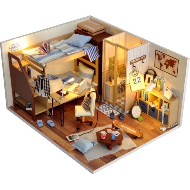 (Tặng mica,keo sữa,đèn)Mô hình nhà búp bê đô chơi tự lắp ráp phòng ngủ cho bé Diy doll house Tw33