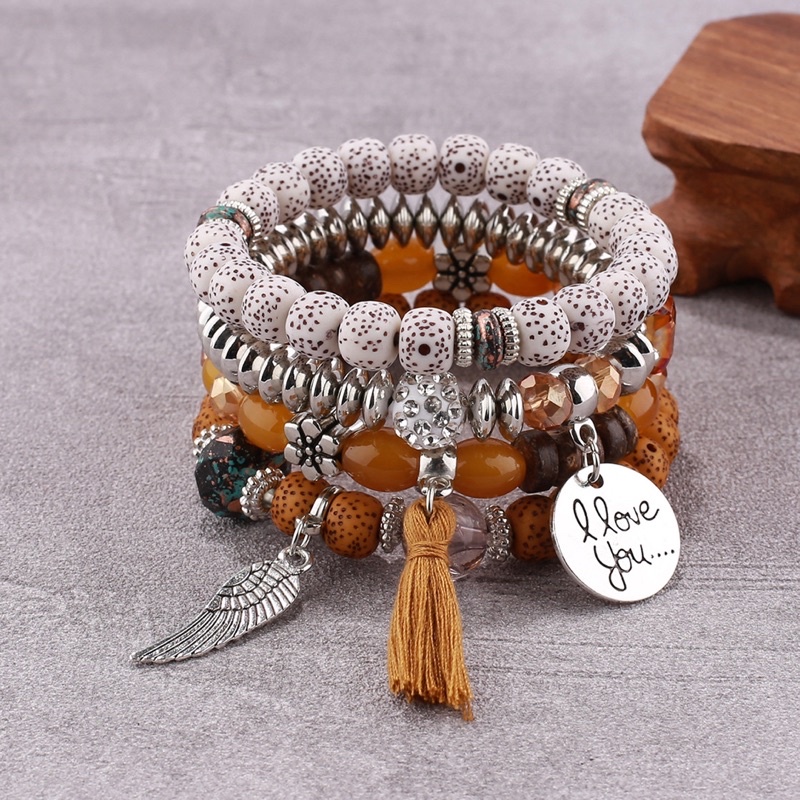 Set vòng tay boho nhiều màu sắc phong cách tua rua