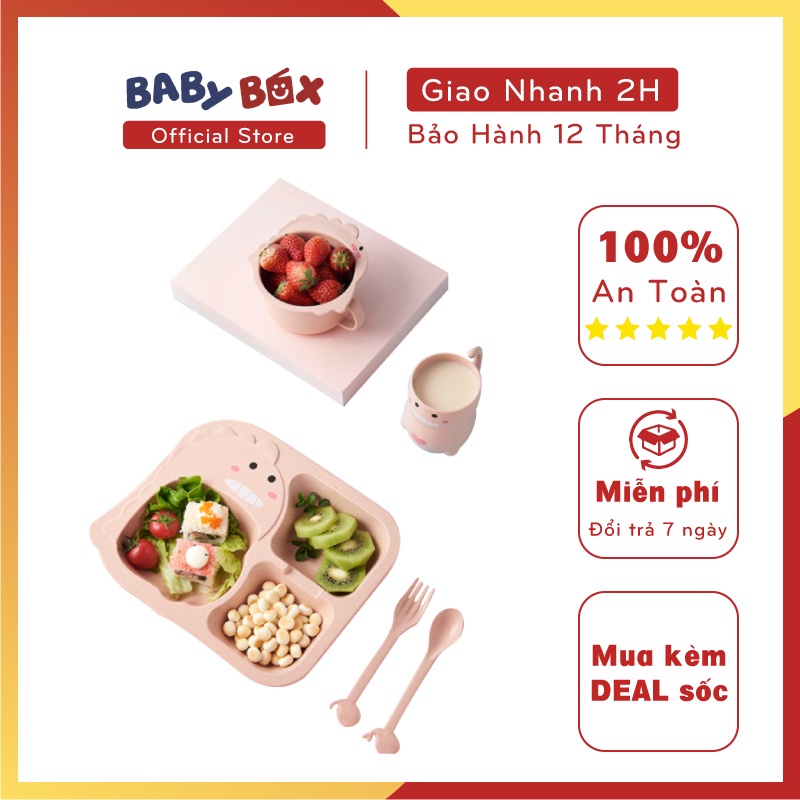 Khay ăn dặm cho bé - khay ăn cơm lúa mạch an toàn hình khủng long đáng yêu AD01 - BabyBox