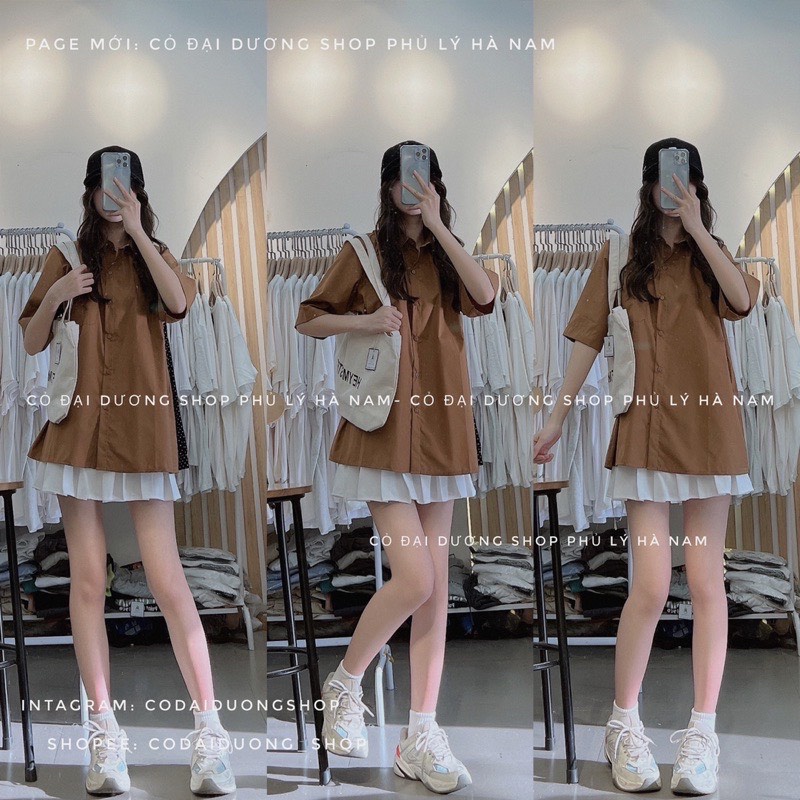 Áo sơ mi cộc tay túi ngực 3 màu dáng rộng trẻ trung cá tính/ Áo sơ mi học sinh phom thụng ulzzang dễ phối đồ_ranstore
