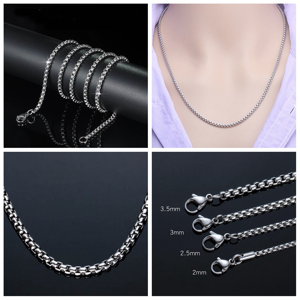 vòng cổ Thép Không Gỉ Màu Bạc 2mm / 2.5mm / 3mm / 3.5mm / 4mm Phong Cách Hip Hop Thời Trang Cho Nam Và Nữ