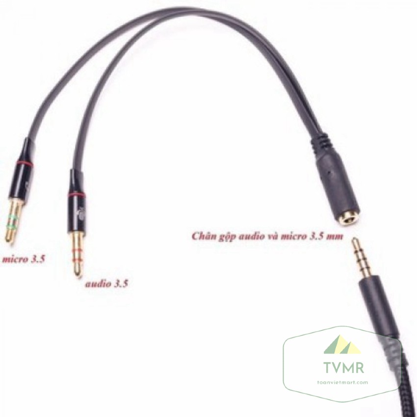 Dây gộp loa, mic | Dây cáp chia tai nghe và mic chuẩn cắm 3.5mm