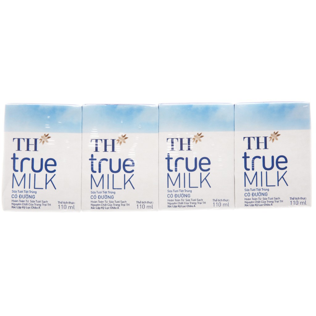 Lốc 4 Hộp 110ml Sữa Tươi TH True Milk Ít Đường/ CÓ ĐƯỜNG