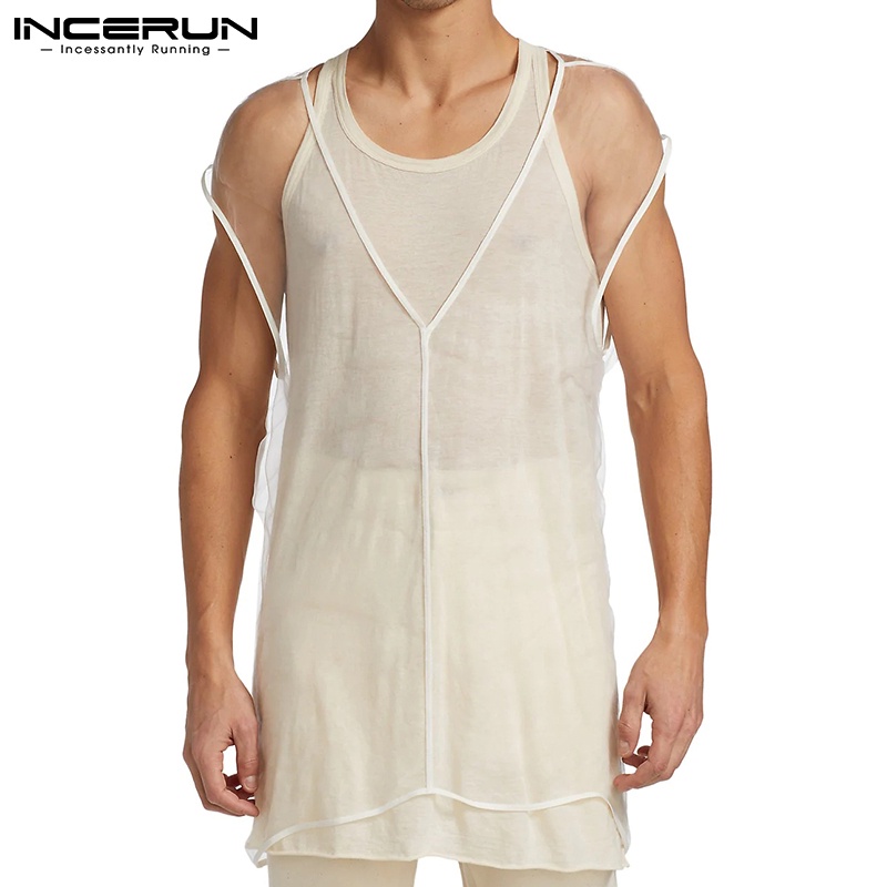 Áo ba lỗ Incerun kiểu lưới nhìn thấu quyến rũ cho nam