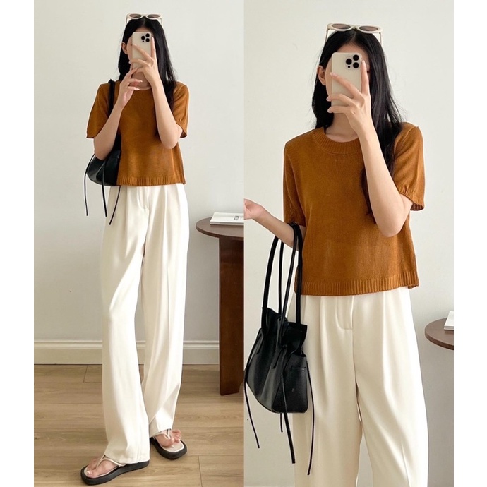 Áo len mỏng cộc tay cổ tròn_A0599