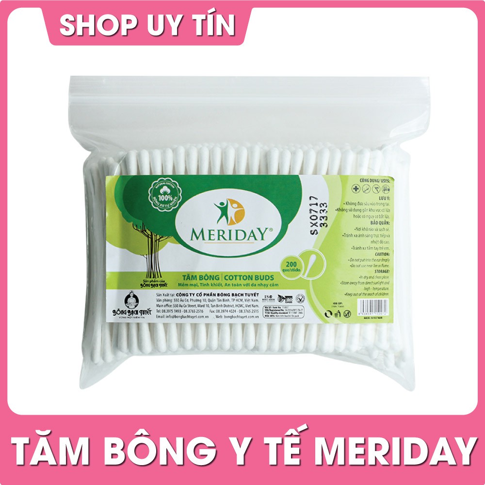 Tăm bông Bạch Tuyết Meriday vô trùng (40-200 que) cho người lớn