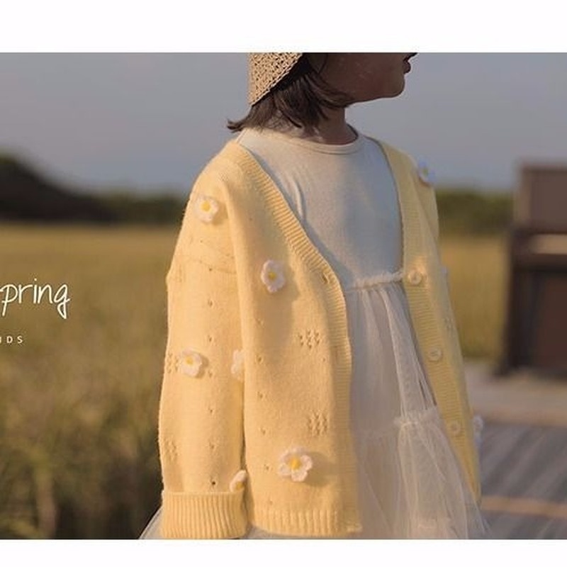 Áo Khoác Len Cardigan Họa Tiết Hoa Thời Trang Mùa Xuân Cho Bé Gái