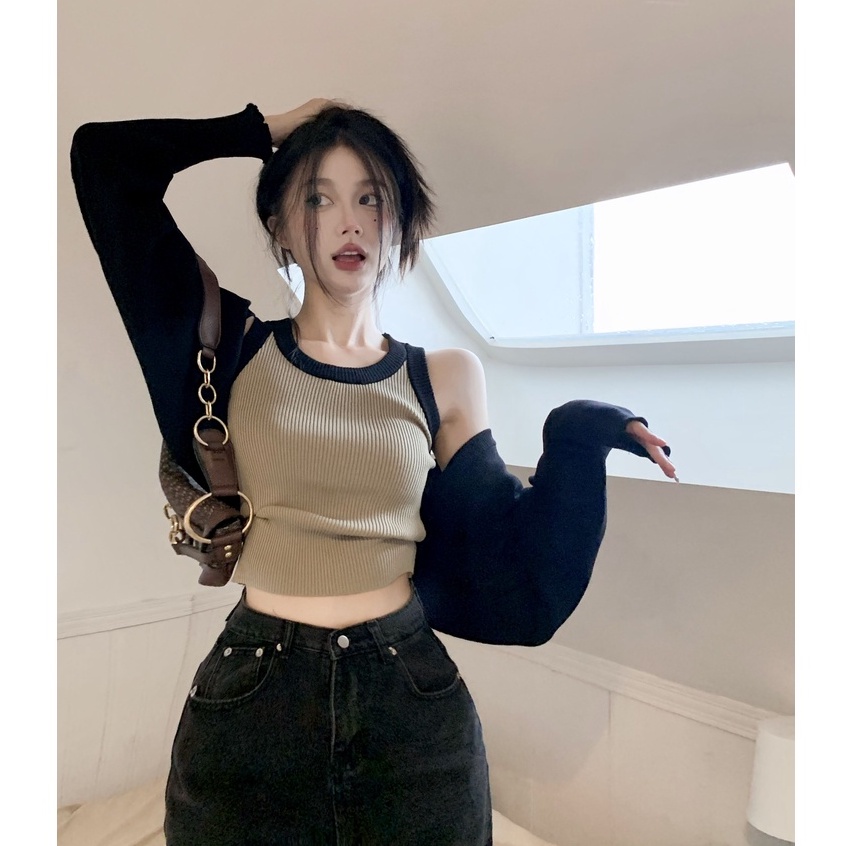 Porozi  Áo cardigan ngắn tay dài/ áo không tay  dệt kim phong cách Hàn Quốc thời trang cho nữ