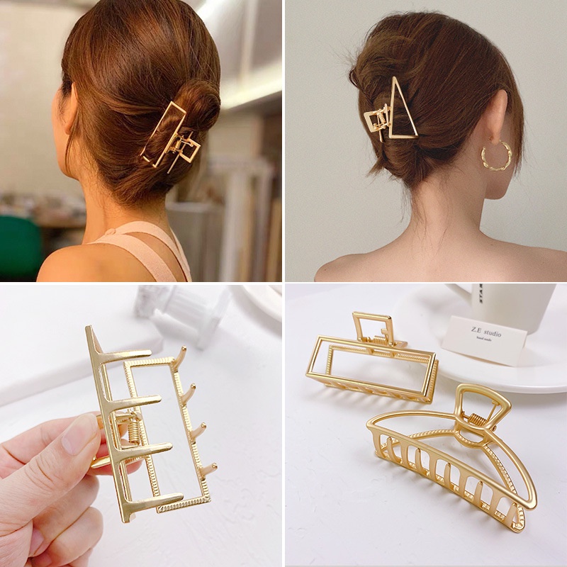 Kẹp Tóc Móng Vuốt Lớn Bằng Hợp Kim Màu Vàng Dễ Thương Dễ Phối Đồ Cho Nữ
