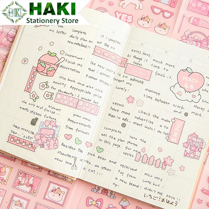 Sticker cute hoạt hình dễ thương HAKI, hình dán cute 4 sticker chống thấm nước trang trí sổ đáng yêu giá rẻ ST27