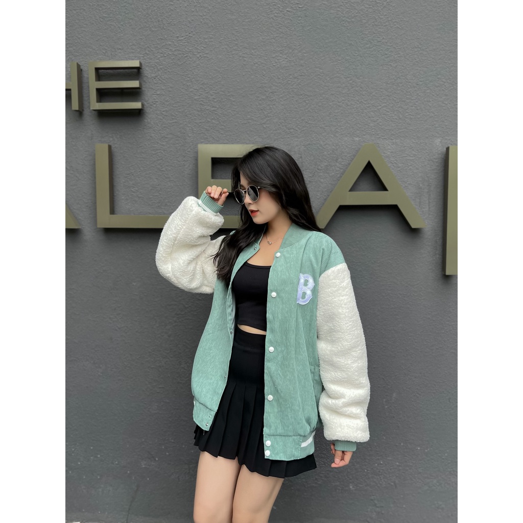 ÁO KHOÁC BOMBER UNISEX ÁO GIÓ TÂY BÔNG MLB VNXK ĐEN XANH MINT - HÀNG CHUẨN VNXK