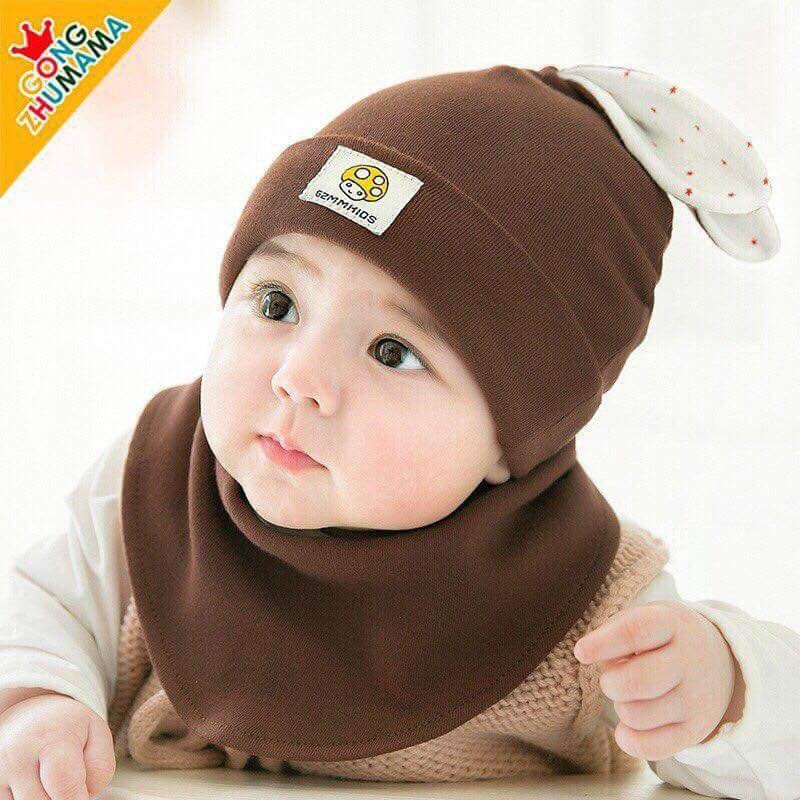 Set khăn mũ cotton cực xinh cho bé