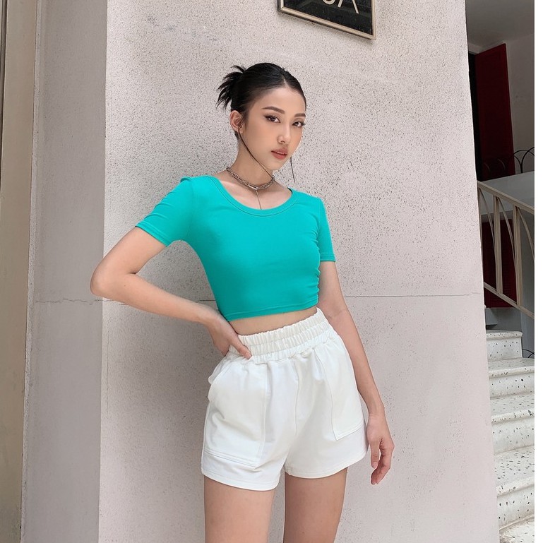Áo Ngắn Tay Cổ Viền Croptop Nữ Busy Thun Zip Co Giãn Ôm Sát NT5C