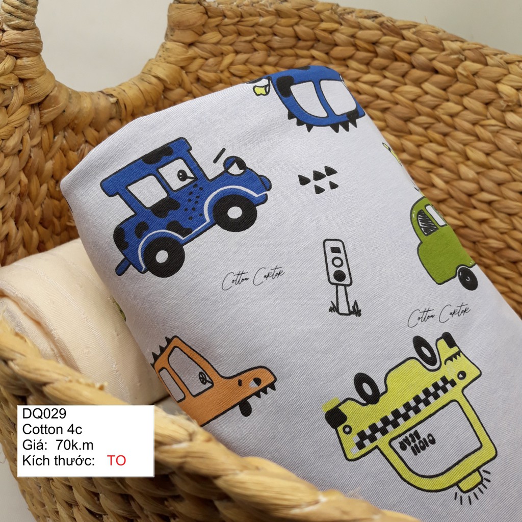[Vải cotton họa tiết] co giãn 4 chiều - cho mẹ và bé - ô tô tím