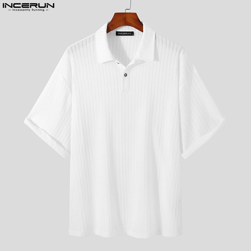 Áo polo INCERUN tay lửng màu trơn size S-5XLthời trang cho nam