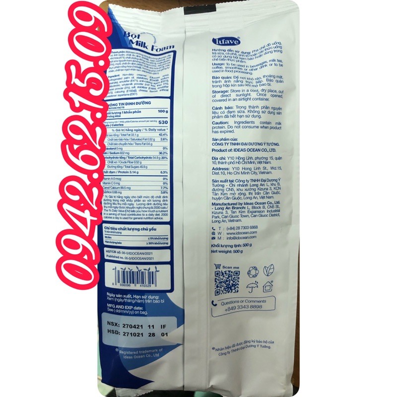 Bột foam váng [sữa, phô mai]Luave gói 500 gram