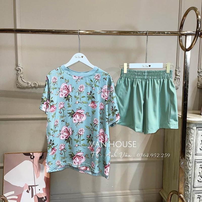 BÁN SỈ BỘ LỤA HOA XANH QUẦN SOOC CHO NỮ - Tag ZRF một màu