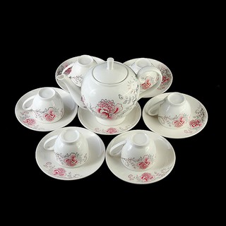 Bộ ấm gòm 5 chén bát tràng cao cấp DL-21 ( Bị vỡ 1 chén do vận chuyển)