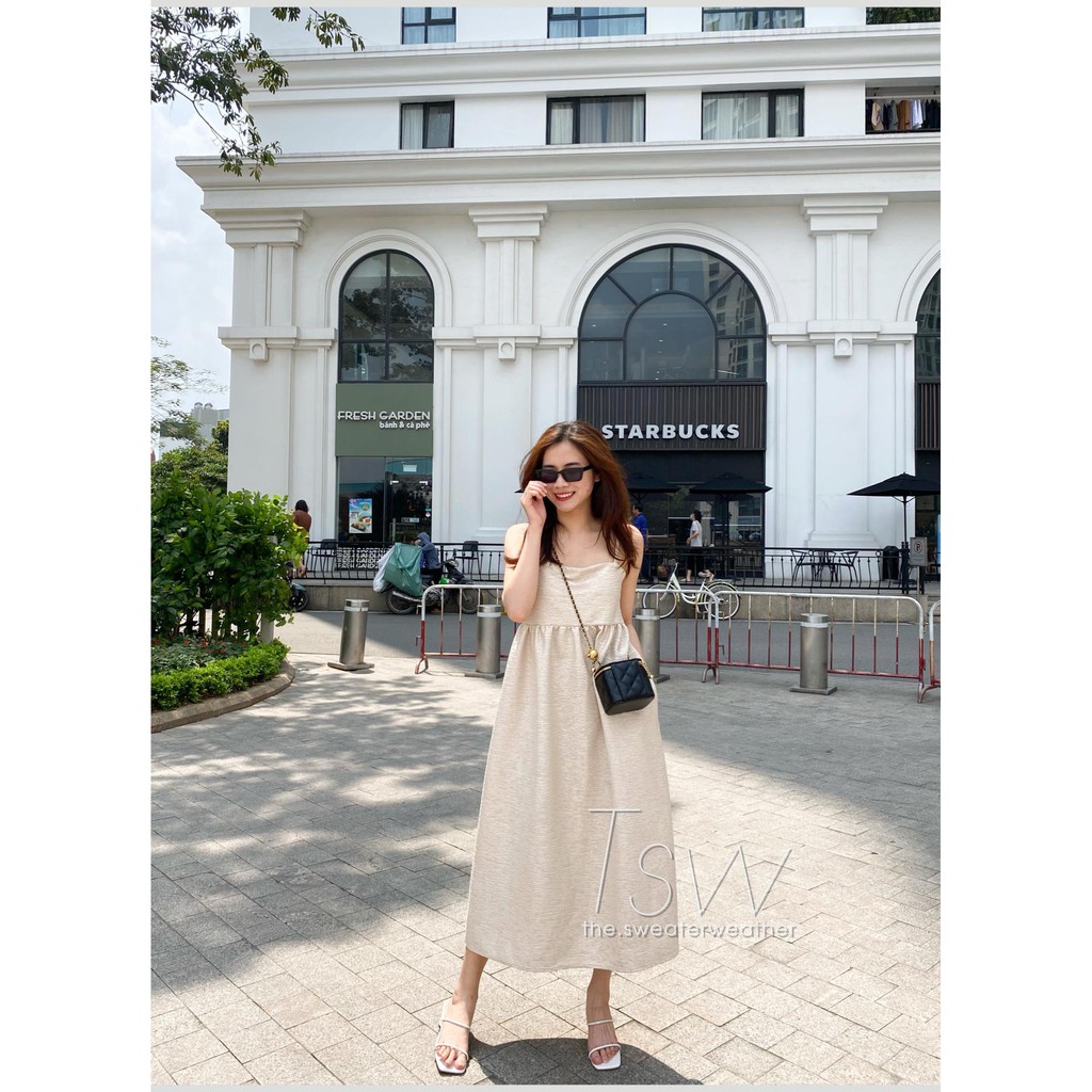 [Mã SKAMA06 giảm 8% tối đa 50K đơn 250K] Váy 2 dây babydoll gấm form rộng có túi bên TSW (Ảnh thật) | BigBuy360 - bigbuy360.vn