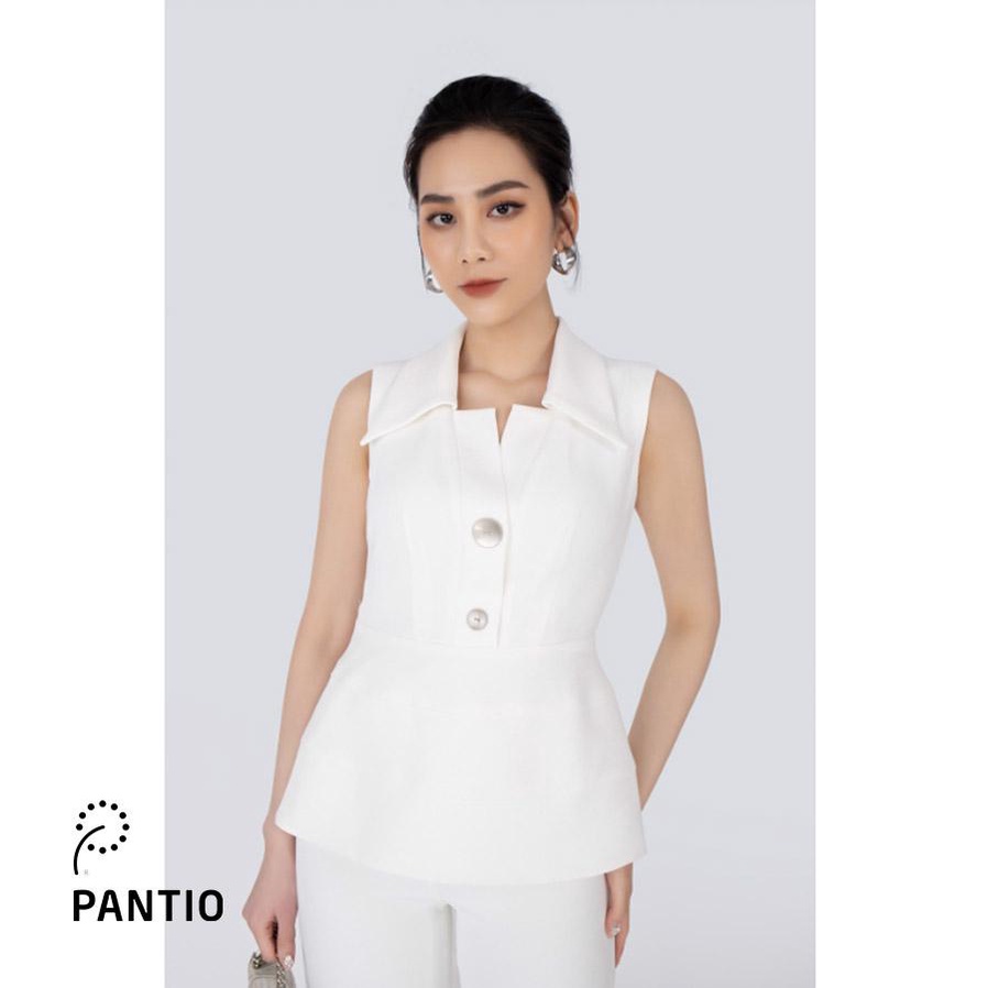 BKM32588 - Áo sơ mi công sở vải phi cát dáng peplum ve cổ bản to khuy trang trí khóa thân sau - PANTIO
