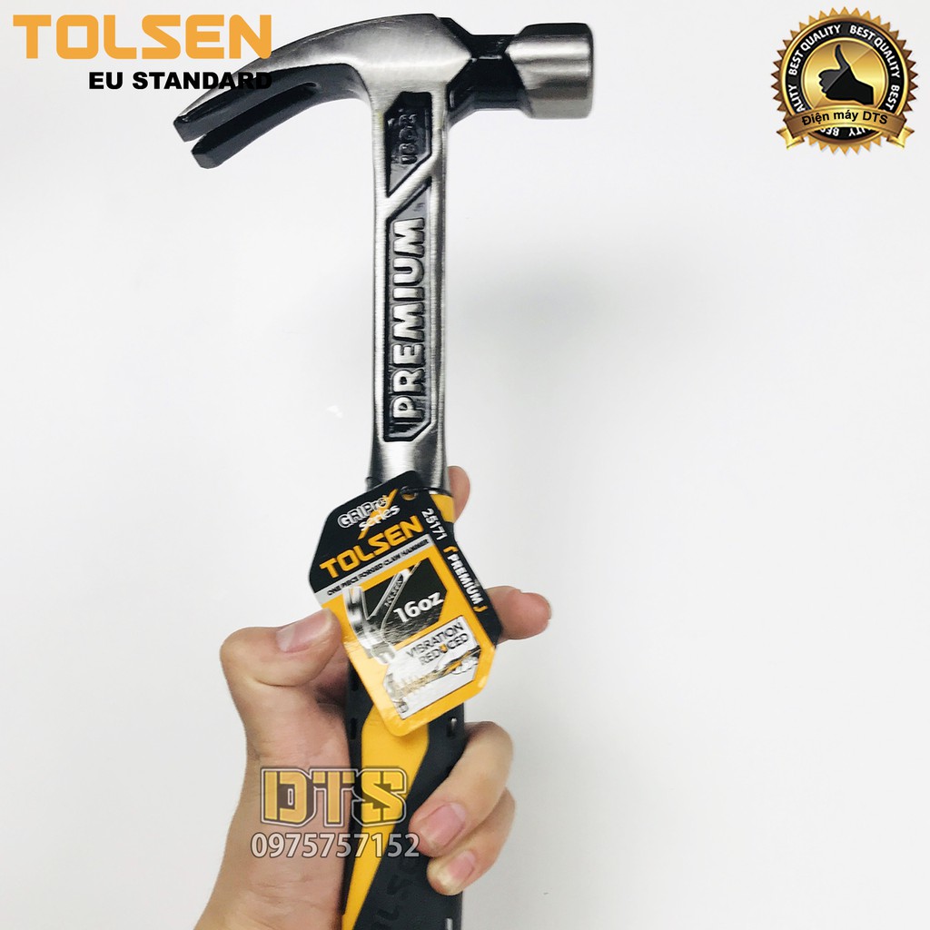 Búa nhổ đinh thép Carbon nguyên khối cao cấp TOLSEN PREMIUM, tay cầm bọc nhựa chống trượt, búa sừng dê đa năng