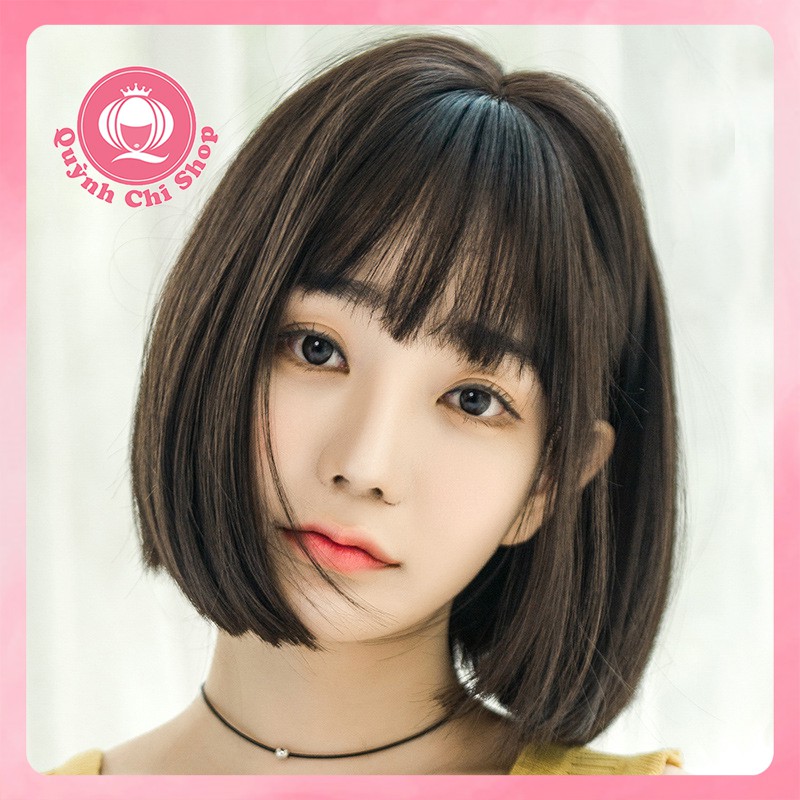 Tóc giả nguyên đầu CAO CẤP, tóc bob thẳng ngắn uốn cụp đuôi, mái thưa tỉa layer hot trend 2020 – tặng lưới tóc