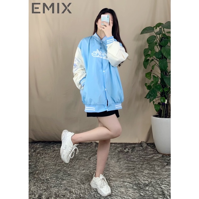 Áo khoác nữ bomber EMIX (2 màu), unisex, dáng dài, form rộng, vải gió 2 lớp chống nước, không bai màu