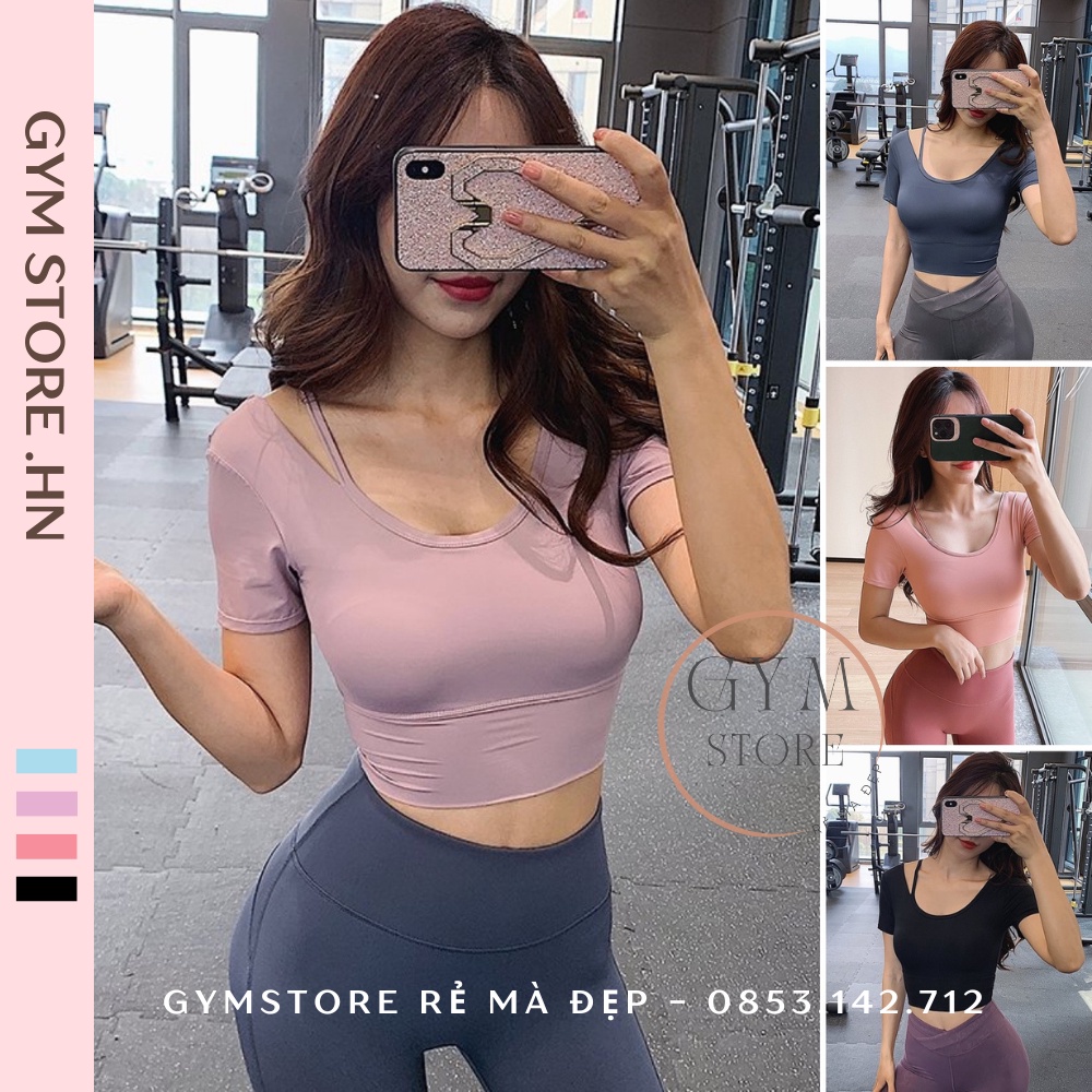Áo Thun Tập Pilate Yoga Nữ ❤️𝐇𝐀̀𝐍𝐆 𝐗𝐈̣𝐍❤️Áo Thể Thao Nữ thun poly trơn có mút ngực Đồ tập Rẻ Mà Đẹp 𝐆𝐘𝐌𝐒𝐓𝐎𝐑𝐄 1721