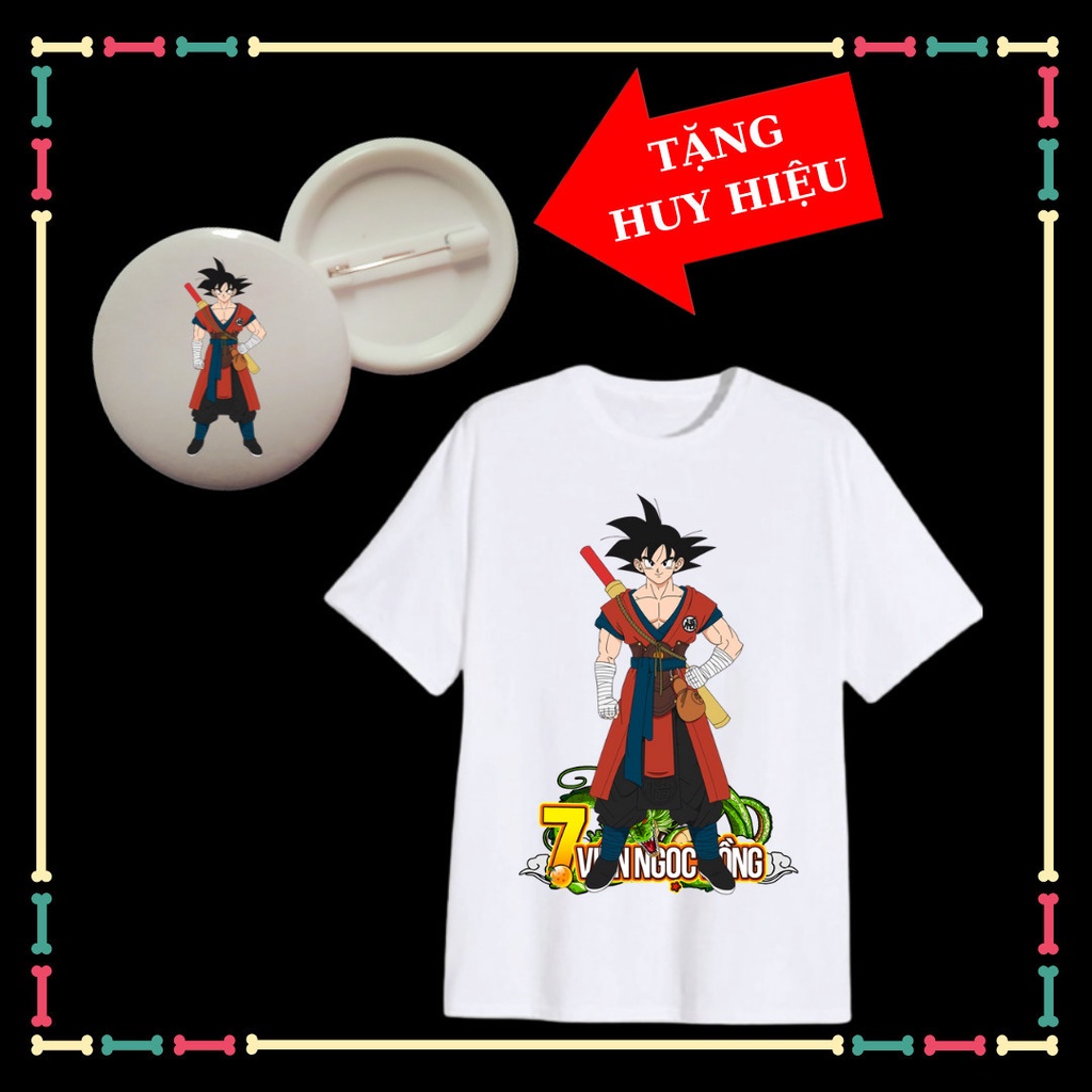 Áo Songoku Dragon trẻ em siêu ngầu, cổ tròn, tay ngắn, đủ màu sắc, Kèm Huy hiệu 7 viên ngọc rồng