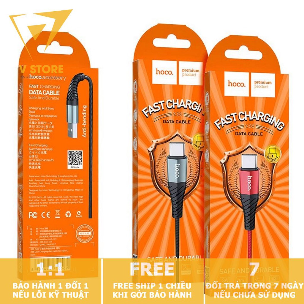 CÁP SẠC NHANH DÂY DÙ TYPE-C 3.0A HOCO X38 - DÀI 1.0M